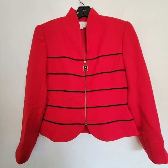 Cache Red Festive Zipper Front Long Sleeve Sporty Military Jacket Size 2 - Picture 1 of 12
